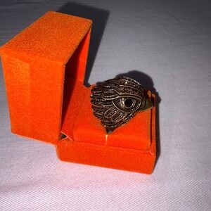Kurt Geiger London Gold Tone Eagle bird Head cocktail Ring Rhinestone  size 8